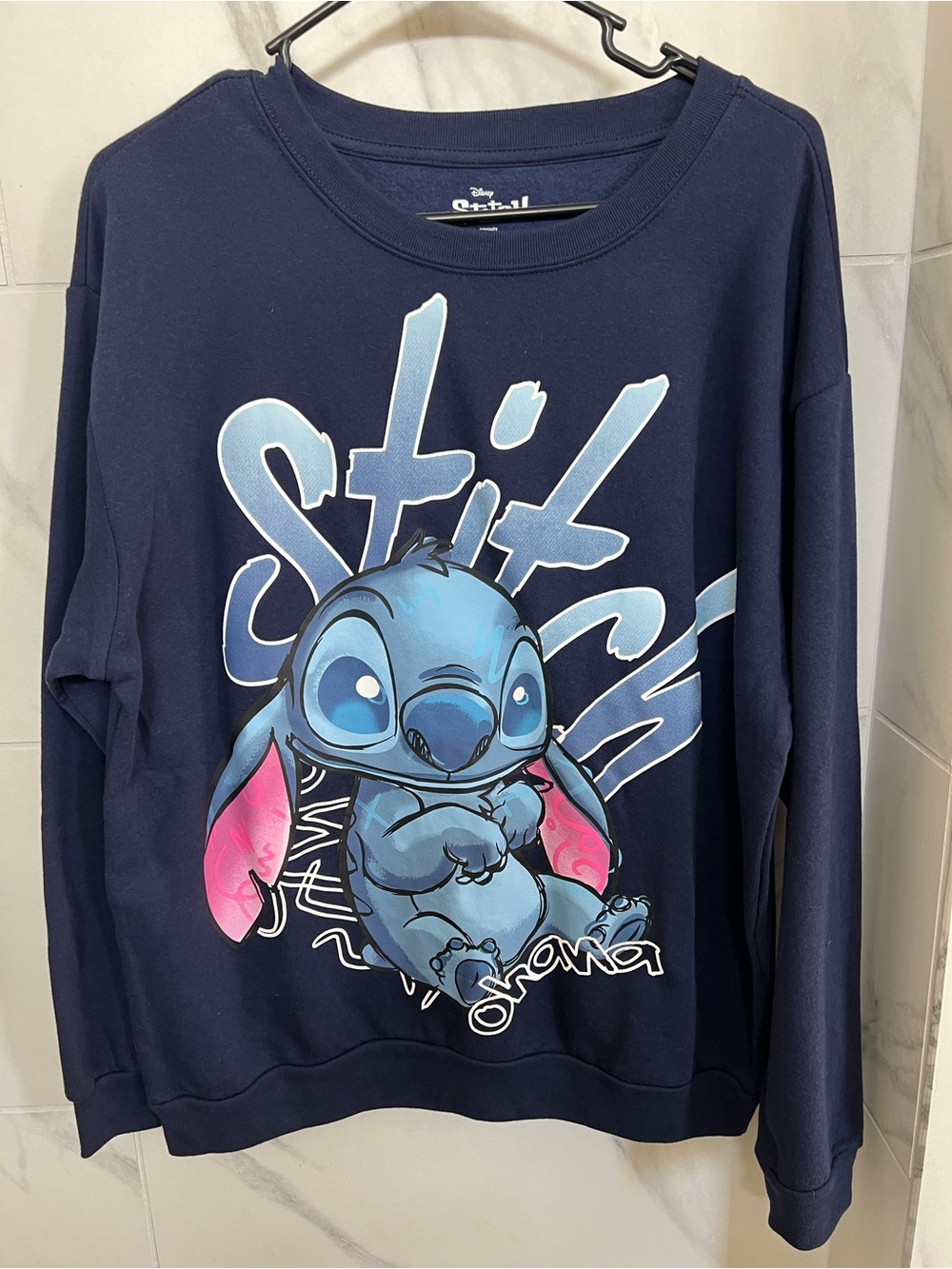 Disney Stitch Graphic Navy Sweatshirt New $25 size L
